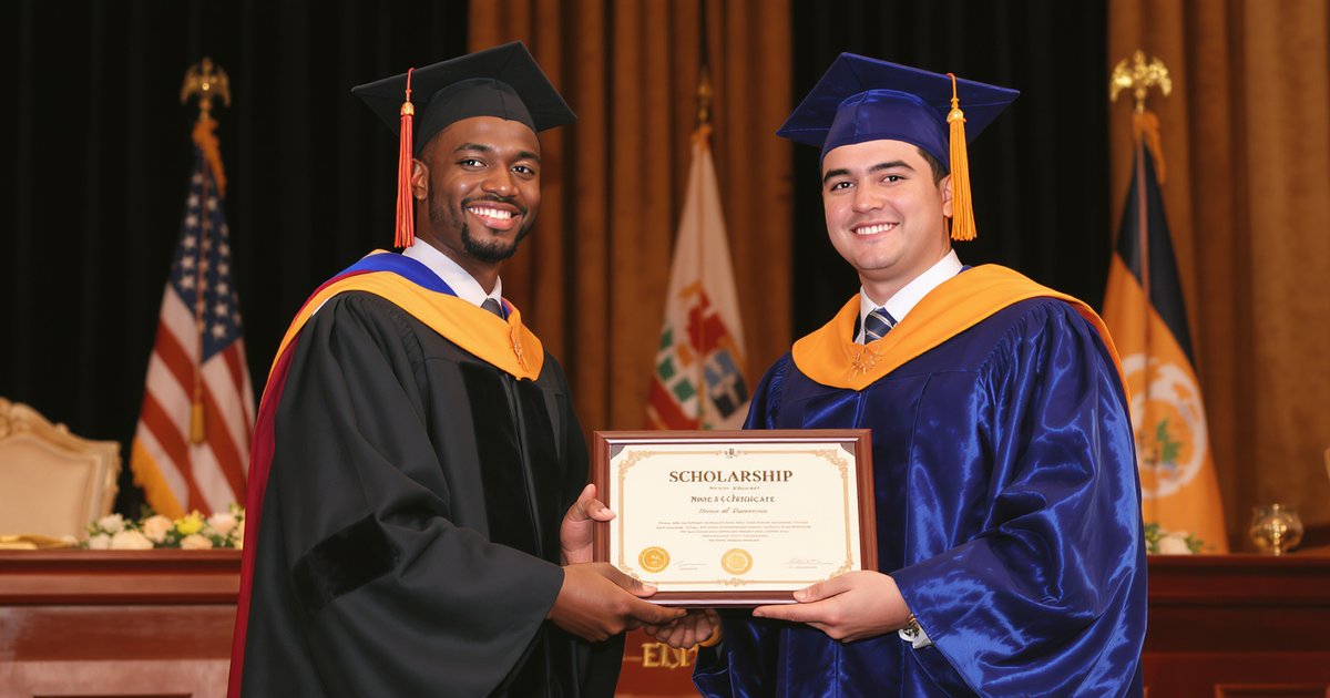 Student receiving a scholarship certificate at a formal academic ceremony