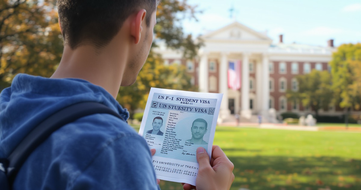 International student with US F-1 visa at American university campus